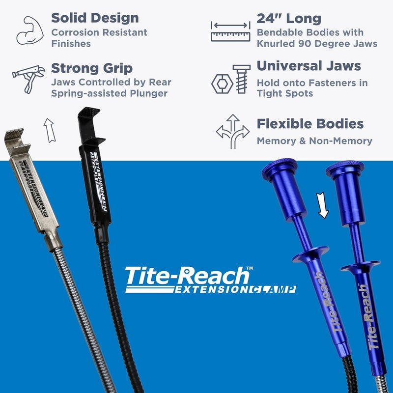 TITE-REACH Flexible Extension Clamp Combo Pack – Retro-Flex (Memory-Flex) & Flash-Flex (Spring-Back) Mini Vise Tools, 24" Nut & Bolt Holders for Tight Space Retrieval - Image 2